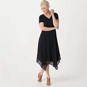 H by Halston black cotton mix dress with lace bottom detail